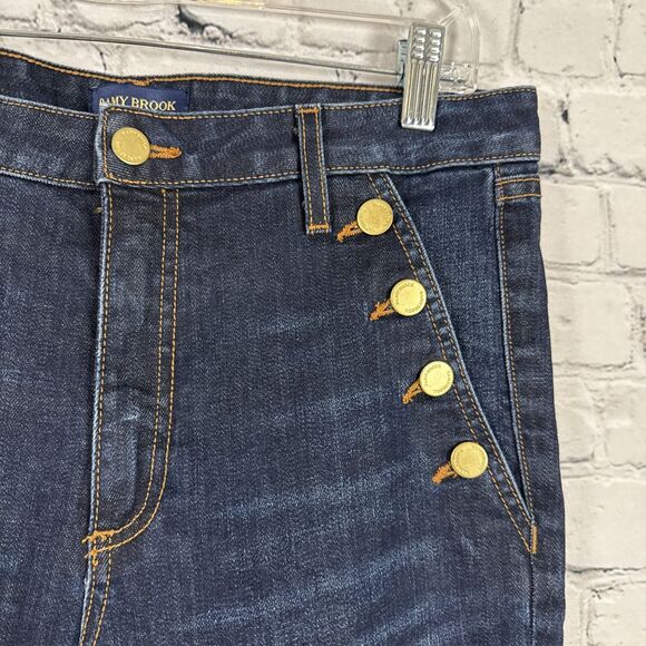 Ramy Brook Jeans High Rise Flare Sailor Buttons Dark Rinse Womens 29 Raw Hem - Picture 5 of 11